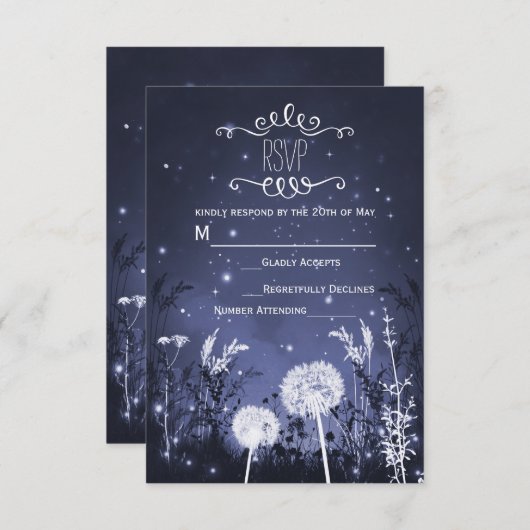 Verzauberte RSVP-Karte mit zwei Sky Stars und Foli RSVP Karte (Vorne/Hinten)