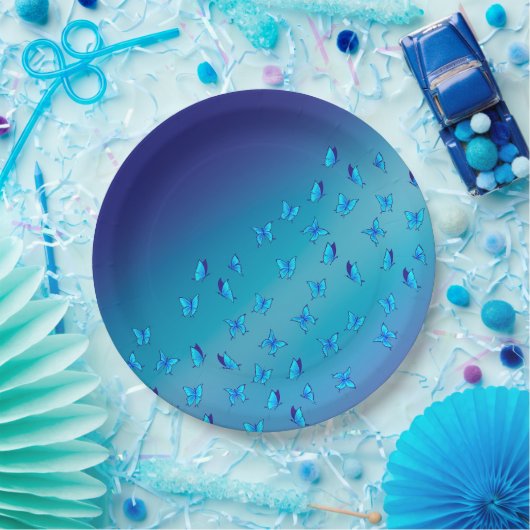 Verzauberte Schmetterlinge, blaue Papierplatte Pappteller (Party)