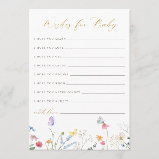 Verzauberte Schmetterlinge Blumenwünsche für Baby Hinweiskarte (Vorderseite)