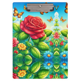 Verzauberte Schmetterlinge und Rose Klemmbrett