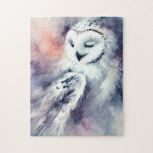 Verzauberte Schneeeule in Aquarell Puzzle