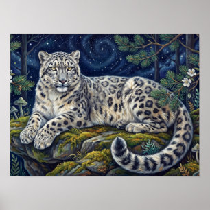 Verzauberte Schneeleoparden-Tapeten-Kunst Poster