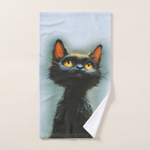 Verzauberte schwarze Katze Badhandtuch Set