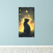Verzauberte schwarze Katze mit Feuerwerk Leinwanddruck (Insitu (Holzboden))
