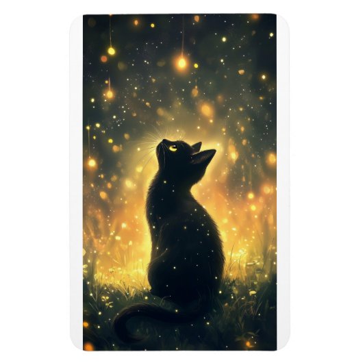 Verzauberte schwarze Katze mit Feuerwerk Magnet (Vertikal)