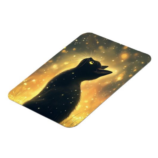 Verzauberte schwarze Katze mit Feuerwerk Magnet (Linke Seite)