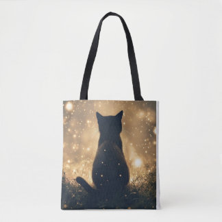 Verzauberte schwarze Katze mit Feuerwerk Tasche