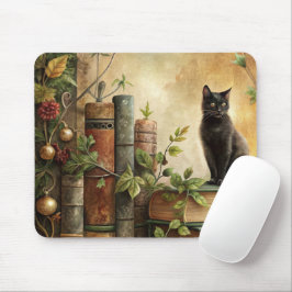 Verzauberte Schwarze Katzenbibliothek Mousepad