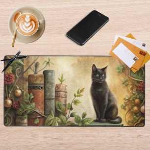 Verzauberte Schwarze Katzenbibliothek Schreibtischunterlage