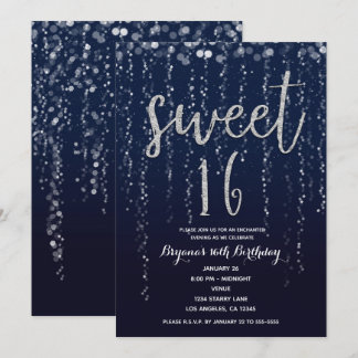 Verzauberte Star Lights Silver & Blue Sweet 16 Par Einladung