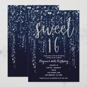 Verzauberte Sternenlichter Silber & Blau Sweet 16  Einladung