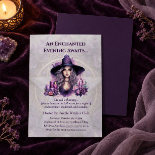 Verzauberte violette Hexen-Halloween-Party-Einladu Einladung