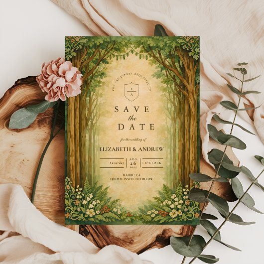 Verzauberte Wald-Bogen-Hochzeit Save The Date