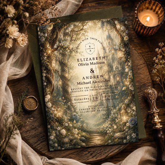 Verzauberte Wald-Fantasy-Hochzeit Einladung