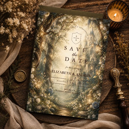 Verzauberte Wald-Fantasy-Hochzeit Save The Date