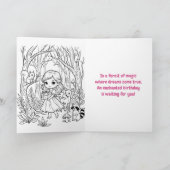 Verzauberte Wald Mädchen-Geburtstag + Malvorlage Karte (Innenseite)