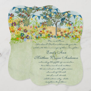 Verzauberte Wald Teal Liebesvogel Hochzeitseinladu Einladung
