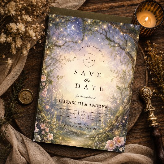 Verzauberte Waldfee-Hochzeit Save The Date