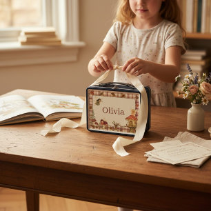Verzauberte Waldfeen Herbst Karo-Lunchbox Metall Brotdose