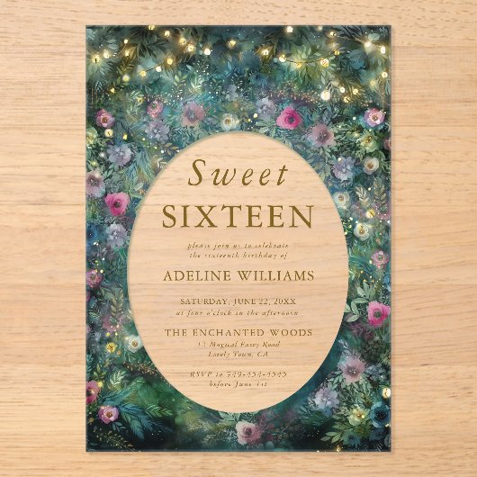 Verzauberte waldfreie Rose Waldland Süß 16 Acryleinladungen (Vorderseite)