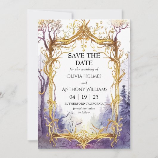 Verzauberte Waldhochzeit speichert die Datumskarte Save The Date (Vorderseite)
