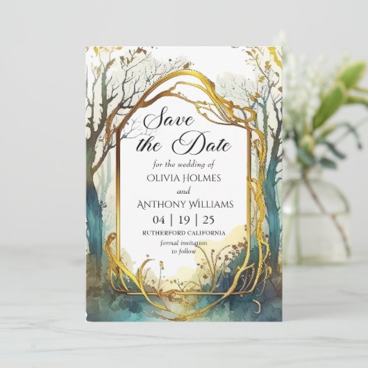 Verzauberte Waldhochzeit speichert die Datumskarte Save The Date (Stehend Vorderseite)