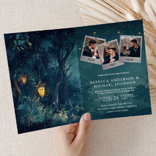 Verzauberte Waldlaternen Foto QR Code Hochzeit Einladung