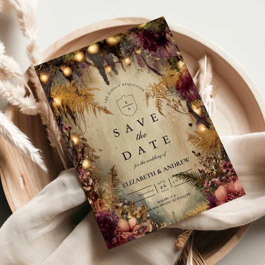 Verzauberte Waldlichter Florale Hochzeit Save The Date