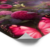 Verzauberte Waldmagie FUSHIA Schmetterlinge Blume Poster (Ecke)