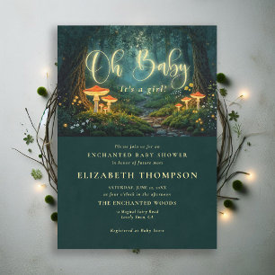 Verzauberte Waldpilze leuchten Oh Baby Shower Einladung