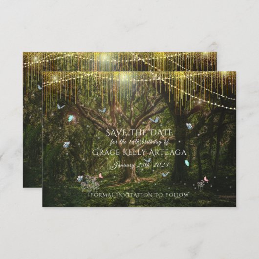 Verzauberte Waldschmetterlinge Save The Date (Vorne/Hinten)