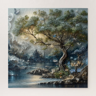 Verzauberte Waldseenlandschaft Mystischer See Puzzle