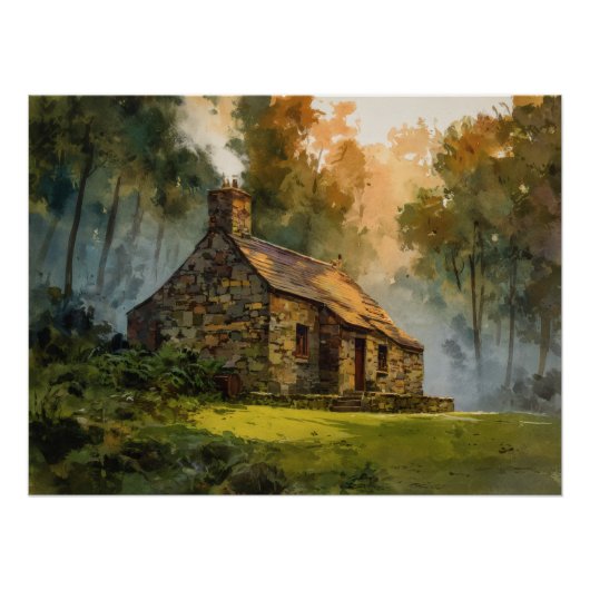 Verzauberte Waldstein Cottage Kunst Poster (Vorderseite)