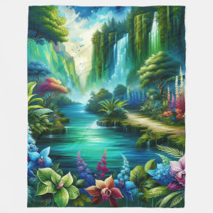 "Verzauberte Wasserfall-Oase" Fleecedecke