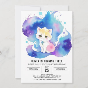Verzauberte Wasserfarbe Kitty Geburtstag Einladung