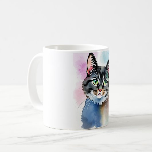 Verzauberte Wasserfarbkatze Tasse - Mystisch & kün (Vorderseite Links)