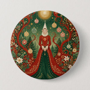 Verzauberte Weihnachtswald-Elfenkönigin Button