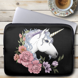 Verzauberte weiße Einhorn-Blumen Rosa Schwarz Laptopschutzhülle