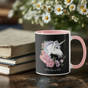Verzauberte weiße Einhorn-Blumen Rosa Schwarz Tasse