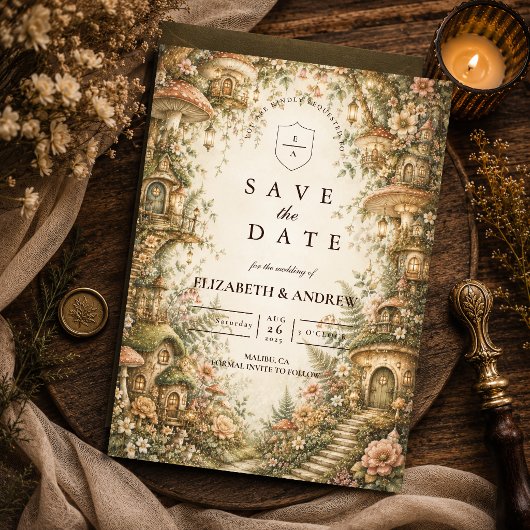 Verzauberte Whimsical Waldhochzeit Save The Date