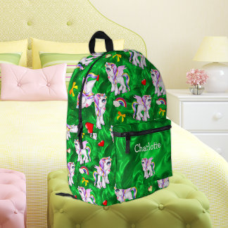 Verzauberte Wiesen: Einhorn Dreams Green Bedruckter Rucksack