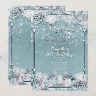 Verzauberte Winter-Rose Silberweiße Süße 16 Party Einladung