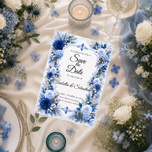 Verzauberte Winterblaue Eleganz-Hochzeit Save The Date