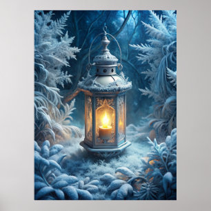 Verzauberte Winterlaterne – Magischer Schneewald Poster