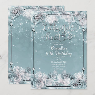 Verzauberte Winterrosen Silber Weiße Sweet 16 Part Einladung