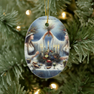 Verzauberte Yule-Feier Flat-Feiertagskarte Keramik Ornament