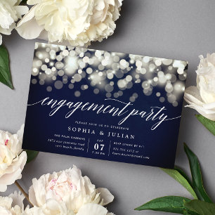 Verzauberter Abend   Navy & Gold Engagement Party Einladung