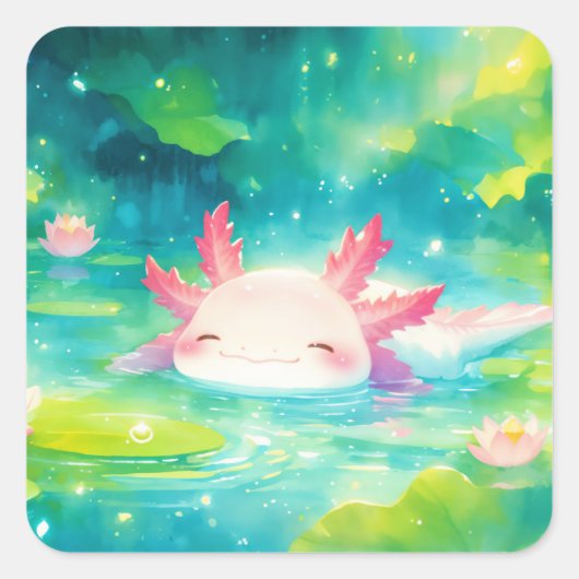 Verzauberter Axolotl-Teich-Bliss Quadratischer Aufkleber (Vorderseite)