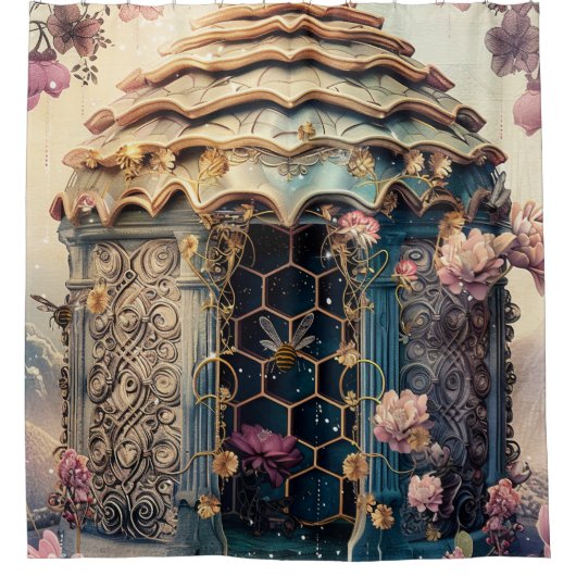 Verzauberter Bienen-Garten-Fantasy (3) Duschvorhang (Vorderseite)