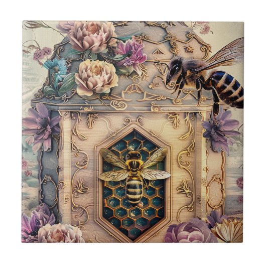 Verzauberter Bienen-Garten Fantasy (5) Fliese (Vorderseite)